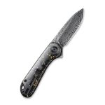 Civivi Elementum Flipper Knife Shredded Carbon Fiber And Golden Shred In Clear Resin Contoured Handle (2.96" Black Hand Rubbed Damascus) C907C-DS1 - Image 4