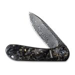 Civivi Elementum Flipper Knife Shredded Carbon Fiber And Golden Shred In Clear Resin Contoured Handle (2.96" Black Hand Rubbed Damascus) C907C-DS1 - Image 6