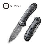 Civivi Elementum Flipper Knife - Shredded Carbon Fiber And Silvery Shred In Clear Resin Contoured Handle (2.96" Black Hand Rubbed Damascus) C907C-DS2
