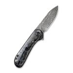 Civivi Elementum Flipper Knife - Shredded Carbon Fiber And Silvery Shred In Clear Resin Contoured Handle (2.96" Black Hand Rubbed Damascus) C907C-DS2 - Image 7