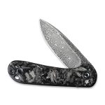Civivi Elementum Flipper Knife - Shredded Carbon Fiber And Silvery Shred In Clear Resin Contoured Handle (2.96" Black Hand Rubbed Damascus) C907C-DS2 - Image 2
