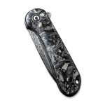 Civivi Elementum Flipper Knife - Shredded Carbon Fiber And Silvery Shred In Clear Resin Contoured Handle (2.96" Black Hand Rubbed Damascus) C907C-DS2 - Image 3