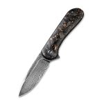 Civivi Elementum Flipper Knife - Shredded Carbon Fiber And Copper Shred In Clear Resin Contoured Handle (2.96" Black Hand Rubbed Damascus) C907C-DS3 - Image 6