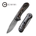 Civivi Elementum Flipper Knife - Shredded Carbon Fiber And Copper Shred In Clear Resin Contoured Handle (2.96" Black Hand Rubbed Damascus) C907C-DS3