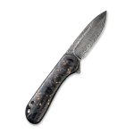 Civivi Elementum Flipper Knife - Shredded Carbon Fiber And Copper Shred In Clear Resin Contoured Handle (2.96" Black Hand Rubbed Damascus) C907C-DS3 - Image 7