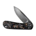 Civivi Elementum Flipper Knife - Shredded Carbon Fiber And Copper Shred In Clear Resin Contoured Handle (2.96" Black Hand Rubbed Damascus) C907C-DS3 - Image 2