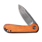 CIVIVI Elementum Flipper Knife Cuibourtia Wood Handle (2.96" Black Hand Rubbed Damascus) C907DS-2 - Image 5