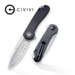 Elementum Flipper Knife Twill Carbon Fiber Overlay On Black G10 Handle (2.96'' Damascus) C907DS