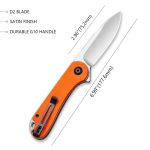Civivi Elementum Flipper Knife - Orange G10 Handle (2.96'' Satin D2) C 907R - Image 5
