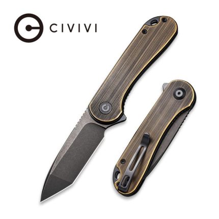 Civivi Elementum Flipper Knife - Black Hand Rubbed Brass Handle (2.96" Black Stonewashed D2 Tanto) C907T-A