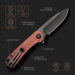 Civivi Elementum Flipper Knife - Cuibourtia Wood Handle (2.96'' Black Stonewashed D2) C907U - Image 4
