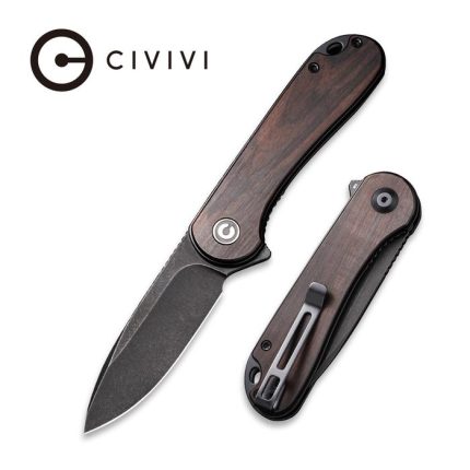 Civivi Elementum Flipper Knife - Black Ebony Wood Handle (2.96" Black Stonewashed D2) C907W