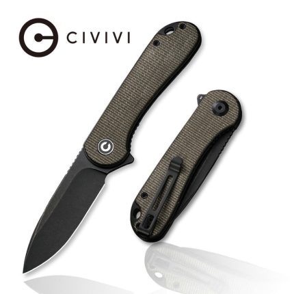CIVIVI Elementum Flipper Knife - Dark Green Micarta Handle (2.96" Black Stonewashed D2) C 907Z