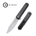 CIVIVI Chronic Flipper Knife Twill Carbon Fibre Overlay On Black G10 Handle (3.22'' Damascus) - C917DS
