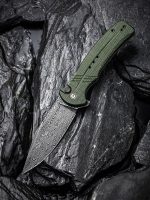 CIVIVI Cogent Pocket Knife with Button Lock and Flipper Opener C20038D-DS1 - Green Micarta Handle (3.47" Black Hand Rubbed Damascus) C 20038D-DS1 - Image 3