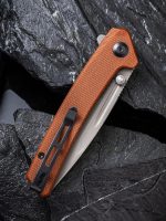 CIVIVI Keen Nadder Flipper Knife - Brown Micarta Handle (3.48” Gray Stonewashed Bohler N690) C 2021B - Image 10