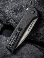 CIVIVI Conspirator Pocket Knife with Button Lock and Flipper Opener Black Micarta Handle (3.47'' Gray Stonewashed Nitro-V) C21006-1 - Image 2