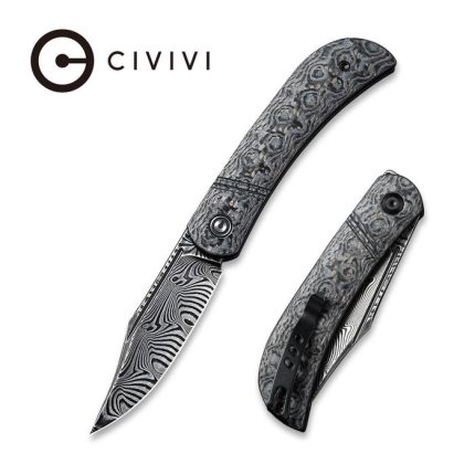 Appalachian Drifter Slip Joint Knife Layered Gray G10 and Rose Pattern Carbon Fiber Handle (2.96" Black Hand Rubbed Damascus Blade) C2015DS-1 - UK FRIENDLY CARRY KNIFE -