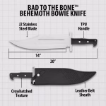 Bad To The Bone™ Behemoth Bowie Knife And Sheath - J2 Stainless Steel Blade, TPU Handle Scales, Stainless Steel Pins - Length 20" - Image 5