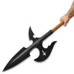 HONSHU HALBERD SPEAR- HIGH CARBON STEEL, BLACK OXIDE COATING, CROSS CUT-OUT ACCENT - LENGTH 19 3/5” - UC3503 - Image 3