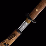 Shikoto Tigerwood Katana And Scabbard - T10 Carbon Steel Blade, Clay Tempered, Full-Tang, Tigerwood Handle, Iron Tsuba, Brass Habaki - UC3525 - Image 2