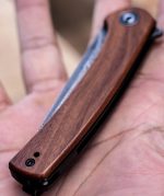 Civivi Mini Asticus Flipper Knife Cuibourtia Wood Handle (3.25" Black Hand Rubbed Damascus) - Image 9