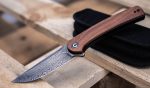 Civivi Mini Asticus Flipper Knife Cuibourtia Wood Handle (3.25" Black Hand Rubbed Damascus) - Image 11