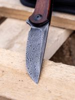 Civivi Mini Asticus Flipper Knife Cuibourtia Wood Handle (3.25" Black Hand Rubbed Damascus) - Image 13