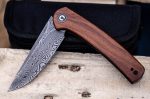 Civivi Mini Asticus Flipper Knife Cuibourtia Wood Handle (3.25" Black Hand Rubbed Damascus) - Image 14