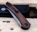 Civivi Mini Asticus Flipper Knife Cuibourtia Wood Handle (3.25" Black Hand Rubbed Damascus) - Image 16