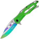 Golan Steel and Green / Rainbow Folding Knife - Bottle Opener - GOL-771-GN - Image 3