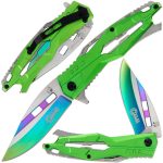 Golan Steel and Green / Rainbow Folding Knife - Bottle Opener - GOL-771-GN
