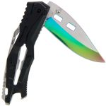 Golan Steel and Black / Rainbow Folding Knife - Bottle Opener - GOL-771-RB - Image 4