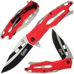 Golan Steel and Red Folding Knife - Bottle Opener - GOL-771-RD