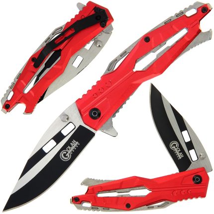 Golan Steel and Red Folding Knife - Bottle Opener - GOL-771-RD