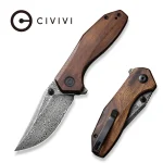 CIVIVI ODD 22 Flipper And Thumb Stud Knife Wood Handle (2.97" Damascus Blade