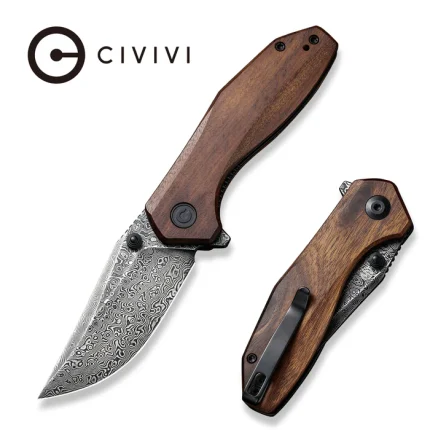 CIVIVI ODD 22 Flipper And Thumb Stud Knife Wood Handle (2.97" Damascus Blade