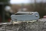 QSP Knives Penguin Folding Knife 3.06" D2 Sheepsfoot Blade, Blue Jean Micarta Handles - QS130-B - Image 3