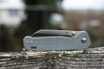 QSP Knives Penguin Folding Knife 3.06" D2 Sheepsfoot Blade, Blue Jean Micarta Handles - QS130-B - Image 2