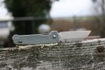 QSP Knives Penguin Folding Knife 3.06" D2 Sheepsfoot Blade, Blue Jean Micarta Handles - QS130-B - Image 8
