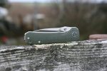 QSP Knives Hawk Flipper Knife 3.25" Sandvik 14C28N Satin Drop Point Blade, Green Micarta Handles - QS131-H - Image 3