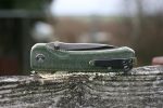 QSP Knives Hawk Flipper Knife 3.25" Sandvik 14C28N Satin Drop Point Blade, Green Micarta Handles - QS131-H - Image 2