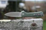 QSP Knives Hawk Flipper Knife 3.25" Sandvik 14C28N Satin Drop Point Blade, Green Micarta Handles - QS131-H - Image 6