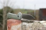 QSP Knives Hawk Flipper Knife 3.25" Sandvik 14C28N Satin Drop Point Blade, Green Micarta Handles - QS131-H - Image 7
