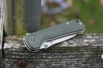QSP Knives Hawk Flipper Knife 3.25" Sandvik 14C28N Satin Drop Point Blade, Green Micarta Handles - QS131-H - Image 8