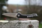 QSP Leopard Liner Lock Knife Black G-10 Carbon Fiber (3" Satin) QS135-A - Image 2