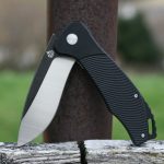 QSP Raven 4.5" Flipper Folding Pocket Knife, D2 Blade Black G10 Handle, Smooth Flipper Opening Knife