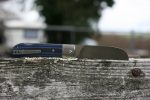 QSP Knives Worker Folding Knife 3.5" N690 Satin Sheepsfoot Blade, Blue G10/Carbon Fiber Handles with Stainless Steel Bolsters - QS128-D - Image 2