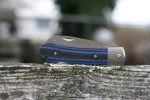 QSP Knives Worker Folding Knife 3.5" N690 Satin Sheepsfoot Blade, Blue G10/Carbon Fiber Handles with Stainless Steel Bolsters - QS128-D - Image 6