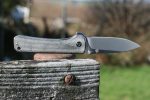 QSP Knives Hawk Flipper Knife 3.25" Sandvik 14C28N Satin Drop Point Blade, Black Micarta Handles - QS131-J - Image 11